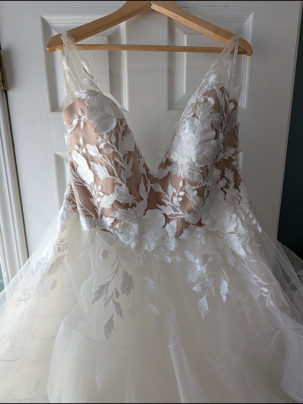 Queenie Wtoo Illusion Strap Ivory Lace Applique Tulle Ballgown Wedding Dress 16w
